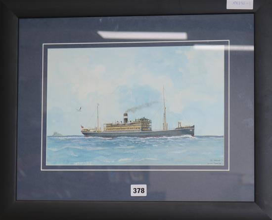 William Tunnicliffe, watercolour, The British India S.N.Co. liner Margha (II) signed and inscribed with title 22.5 x 35cm